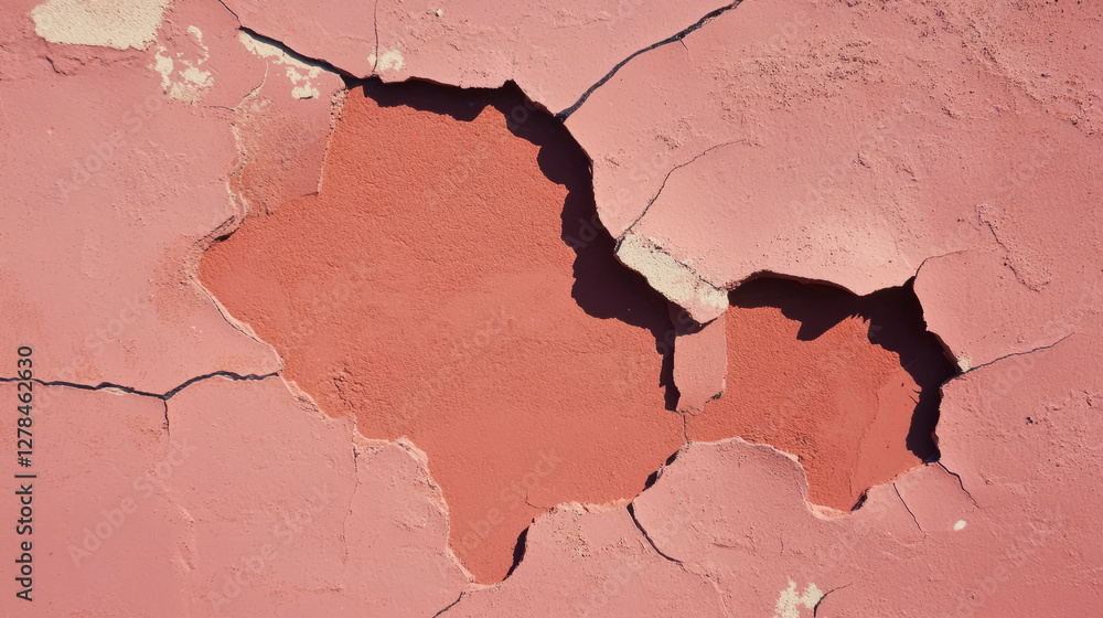 Aufkleber dark reddish clay wall with distressed texture and cracks for rustic design