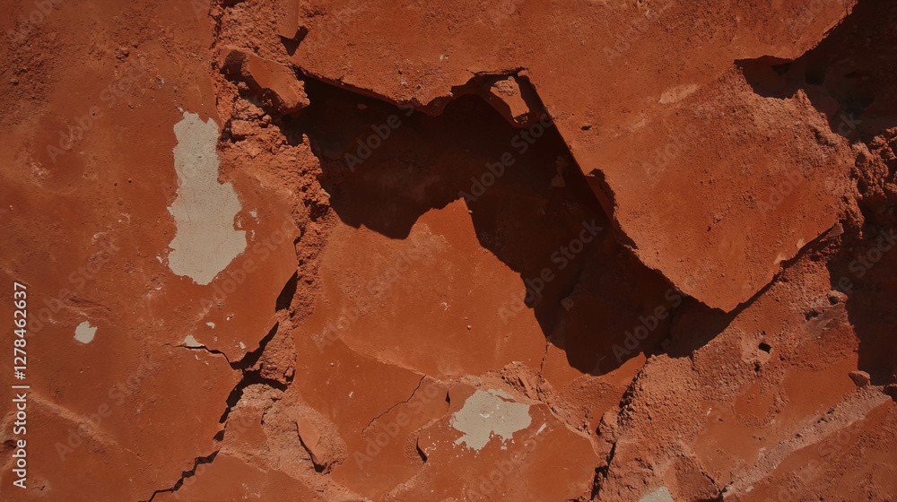 Aufkleber Dark reddish clay wall with rough texture and cracks for architectural background