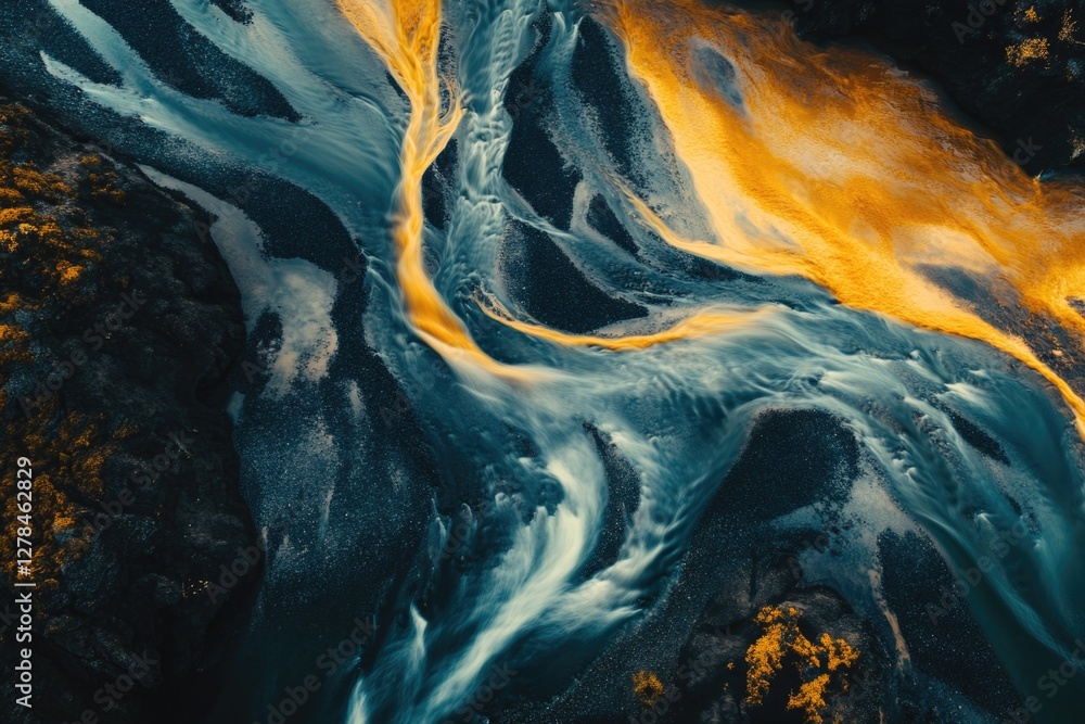 Aufkleber aerial view of a river flowing through a forest, suitable for use in maps, travel guides, and enviro