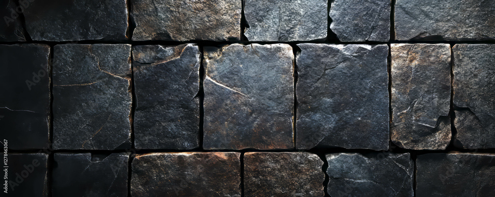 Aufkleber dark square grid on textured stone surface for industrial design or background use