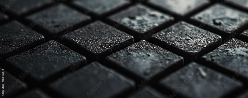 Poster Dark square grid pattern on textured stone surface for background design