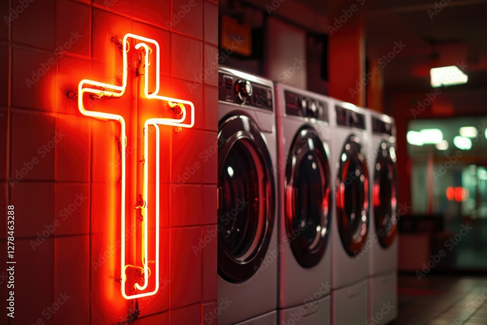 Poster a set of washers with a neon cross on the front, often used in diy projects