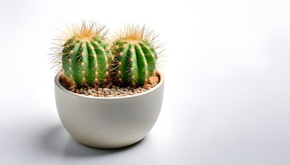 A cactus in the modern pot, isolated on a white background with ample copy space