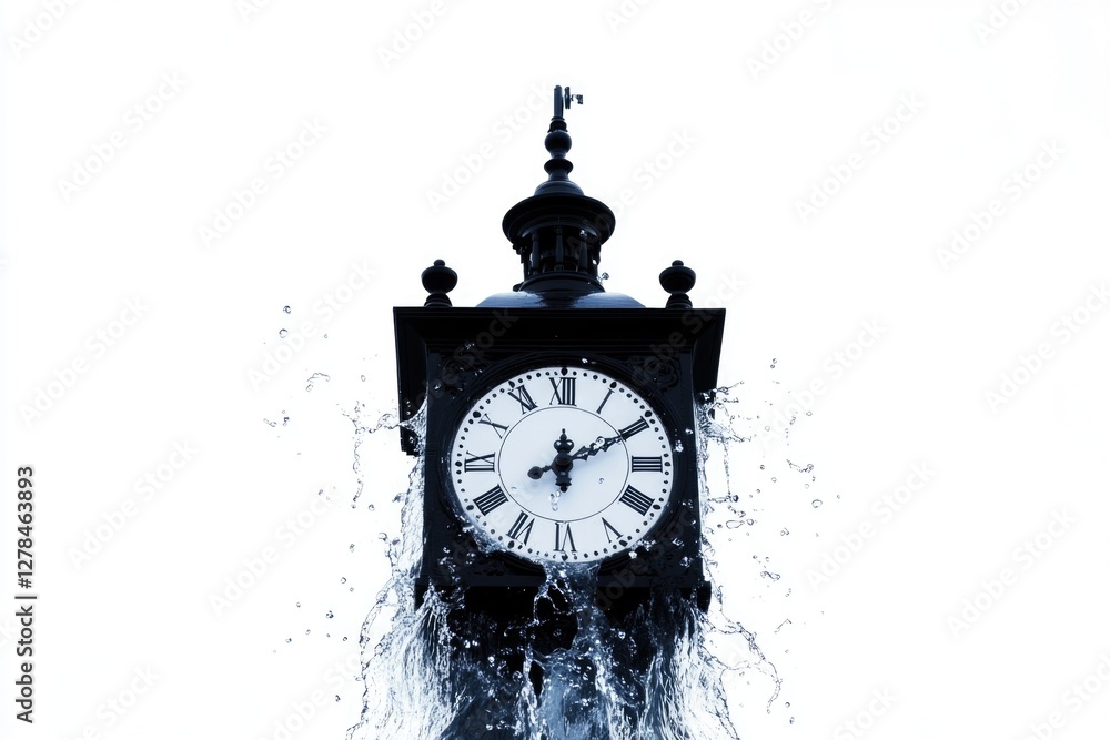 Poster a close-up shot of a clock with water splashing out of it