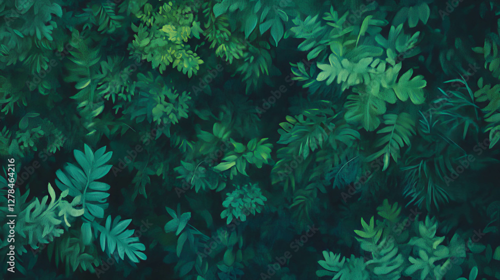 Poster lush greenery texture with dense forest undergrowth for natural design background