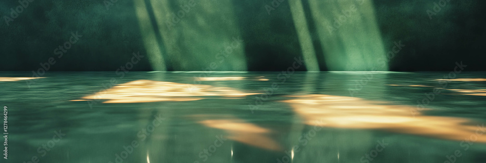 Poster Deep olive wall texture with glossy finish and reflected light patterns