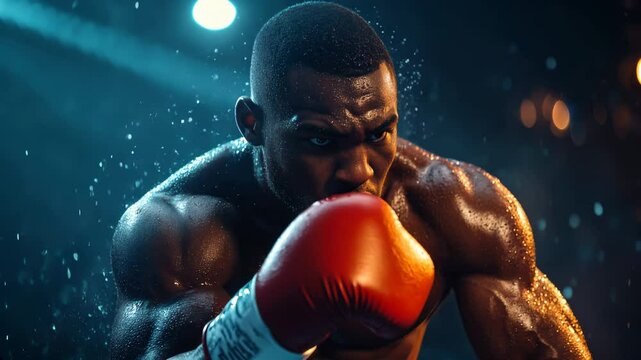 Boxing training session showcasing skill and intensity in a dramatic atmosphere