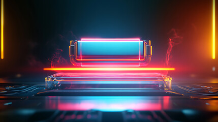 Floating Battery Icon with a High-Tech Energy Beam