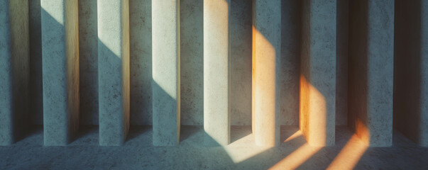 Fototapeta premium Abstract sunlit vertical ribbed stone wall texture for background design