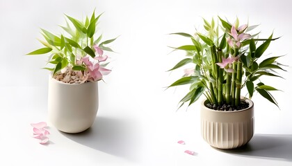 Lucky Bamboo plant in the modern pot, isolated on a white background with ample copy space