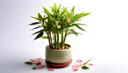 Lucky Bamboo plant in the modern pot, isolated on a white background with ample copy space
