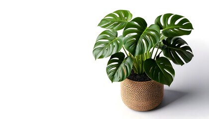 a Monstera plant in a modern pot, isolated on a white background