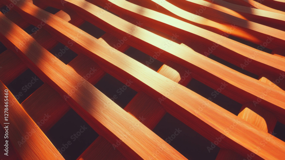 Poster intersecting bamboo texture pattern - warm diagonal weave design