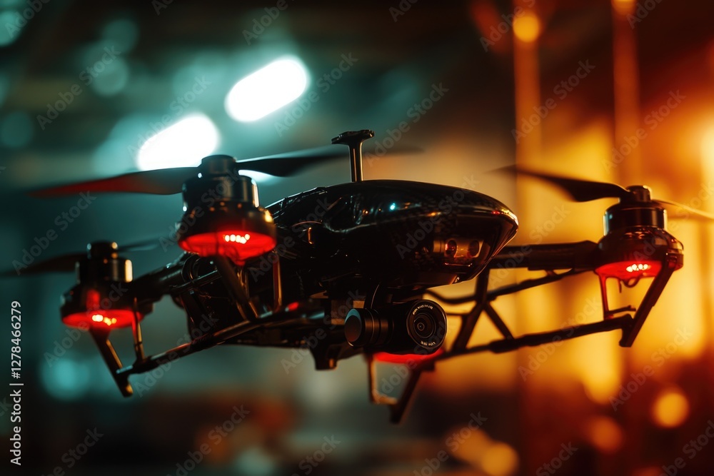 Poster a detailed view of a remote-controlled flying gadget, ideal for illustrations and designs about tech