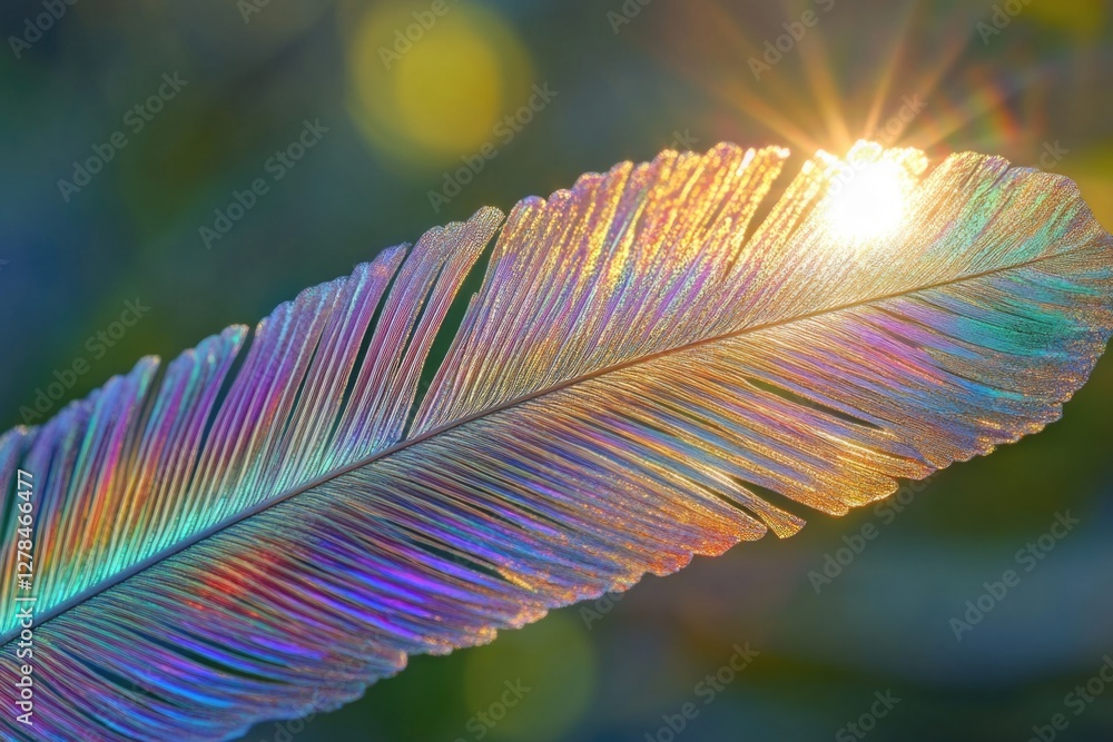 Wall mural Close-up shot of a feather's wing with sunlight shining through, great for background or texture use