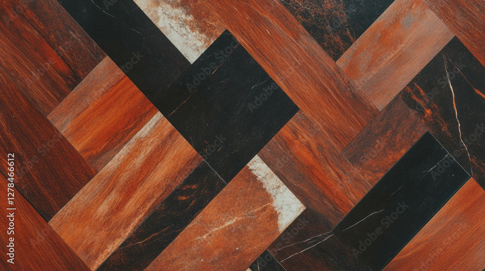 Poster geometric design with diamond pattern in wood and marble textures