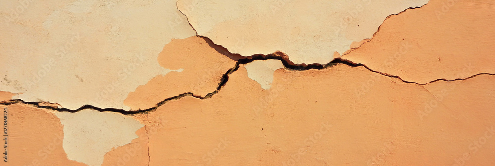 Poster earthy light beige wall with cracks and rough texture detail for design and background use