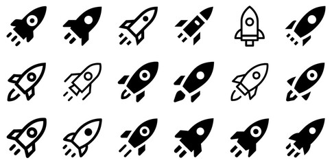 "Rocket Vector Icon Set – Dynamic Space Exploration and Innovation"