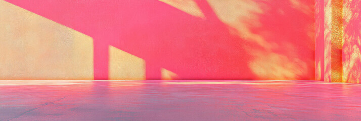 Vibrant electric hot pink wall texture with light and shadow patterns for artistic background design