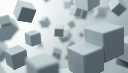 Floating Abstract Cubes in Minimalist Gray Tones with Depth and Perspective