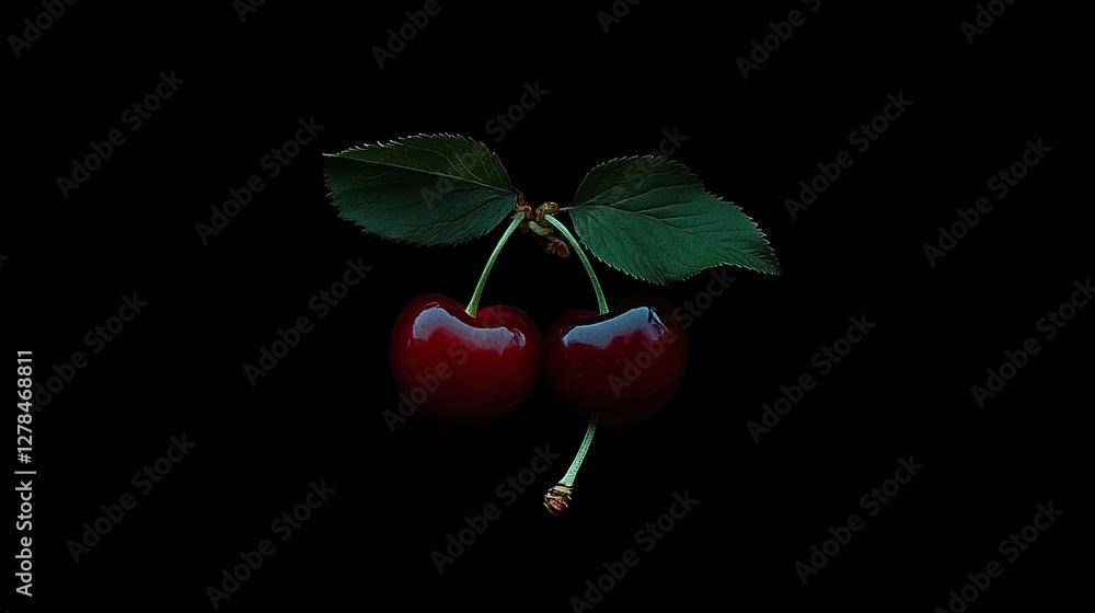 Poster a pair of cherries attached to the same stem, symbolizing unity and togetherness.
