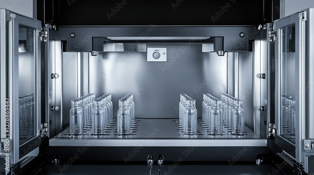 Poster high-tech bottle washer with programmable cleaning cycles and efficient water usage.