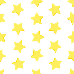 Yellow stars on white background. Vector seamless pattern. Best for textile, print, wrapping paper, package and festive decoration.
