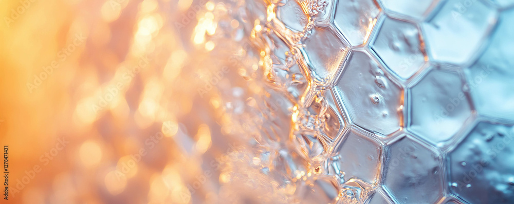 Poster Frosted hexagonal mesh texture on bright surface for modern design and background