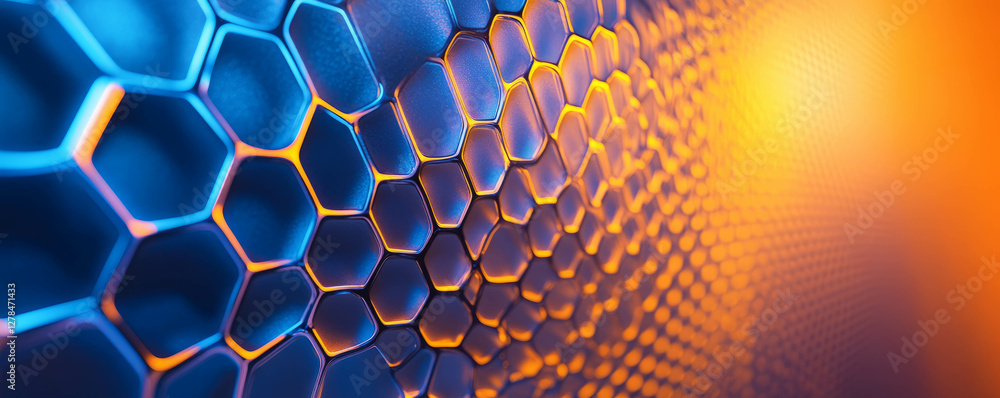 Poster frosted hexagonal mesh texture with bright vibrant lighting for design inspiration