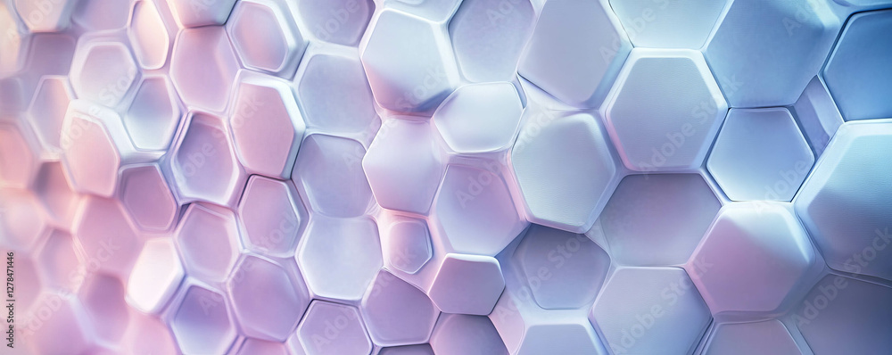 Poster Frosted hexagonal mesh texture with bright pastel gradient for modern design