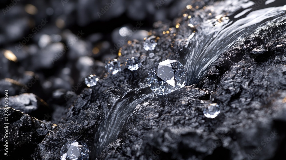 Poster a close-up shot of a rock with water flowing from it, suitable for use in nature-inspired designs or