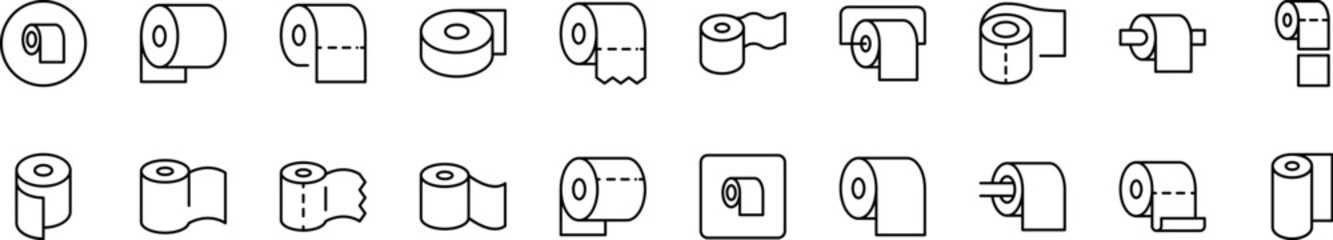 Toilet Paper Collection of Thin Icons. Editable Stroke. Perfect for Web Sites, Books, Cards, Apps