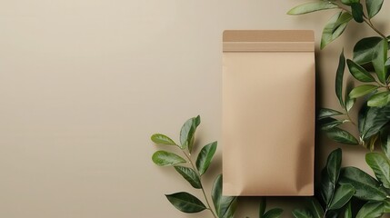 Minimalist 3D Rendering of Biodegradable Packaging Surrounded by Greenery for Sustainable Product Presentation