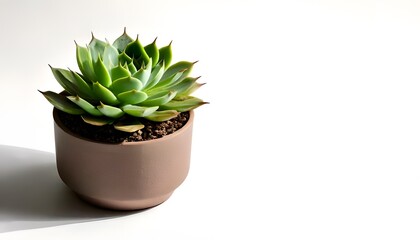 An Echeveria in the modern pot, isolated on a white background with ample copy space