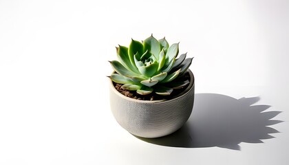 An Echeveria in the modern pot, isolated on a white background with ample copy space