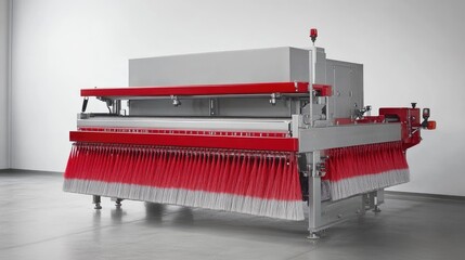 Modern conveyor belt cleaning machine with a modular brush system for efficient maintenance.