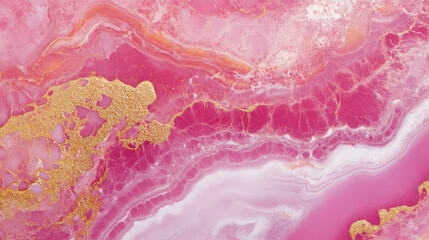 Fototapeta premium Elegant texture of glossy pink marble with white and gold accents for design and decor