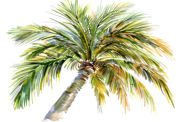 Watercolor Palm Tree: Lush Green Fronds & Textured Trunk