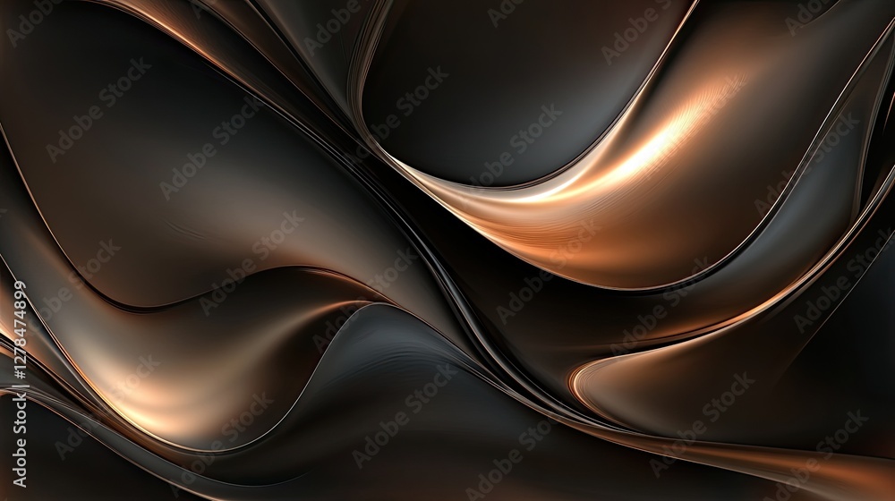 Poster abstract composition of light streaks and smooth curves in dark hues, creating a high-tech modern ba