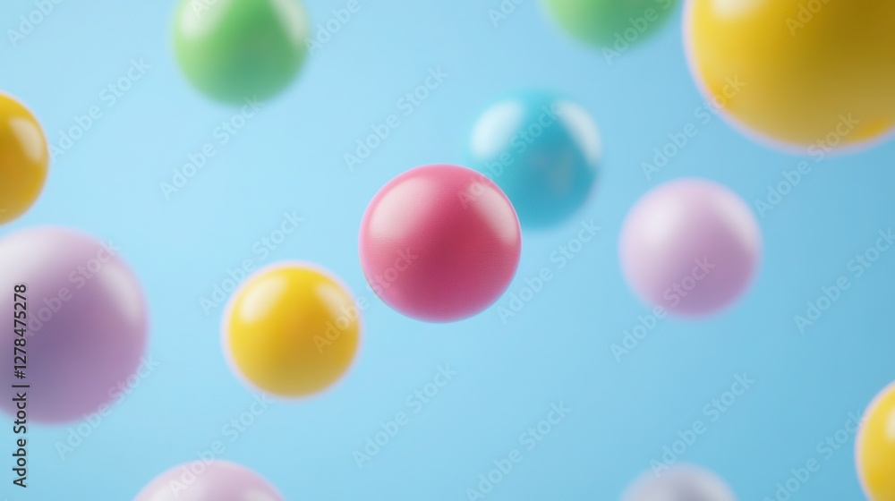Poster a group of colorful bouncy balls bouncing chaotically in slow motion, high-speed camera effect, play