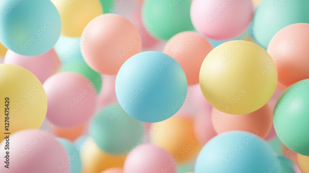 Poster a group of colorful bouncy balls bouncing chaotically in slow motion, high-speed camera effect, play