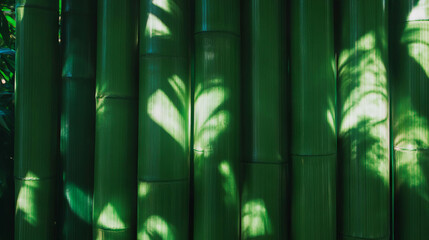 Green bamboo wall texture with natural light patterns for nature-inspired design