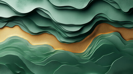 Elegant Green Gold Abstract Background Design. Vibrant Abstract 3d Artwork Stunning Paper Cut Green Cliff Background