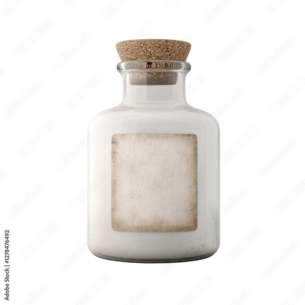 Poster Glass bottle with cork lid and blank label for custom branding and unique storage solutions
