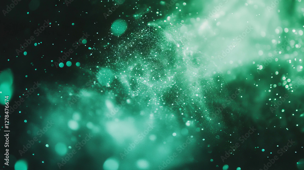 Poster Mystical green chalkboard texture with faint dust particles for background design