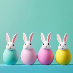 Obraz premium Four happy bunnie with colorfull easter eggs