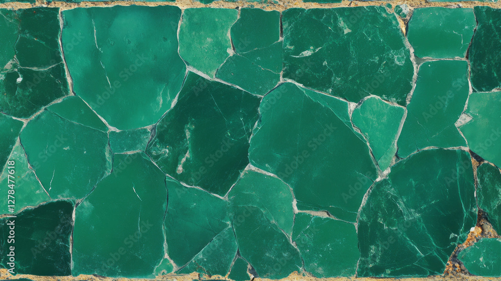 Poster Green tile texture with stone border: decorative surface design for architecture and interior projects