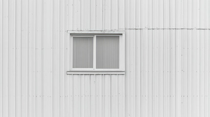 Minimalist design of grey and white wooden panel wall with vertical lines and window