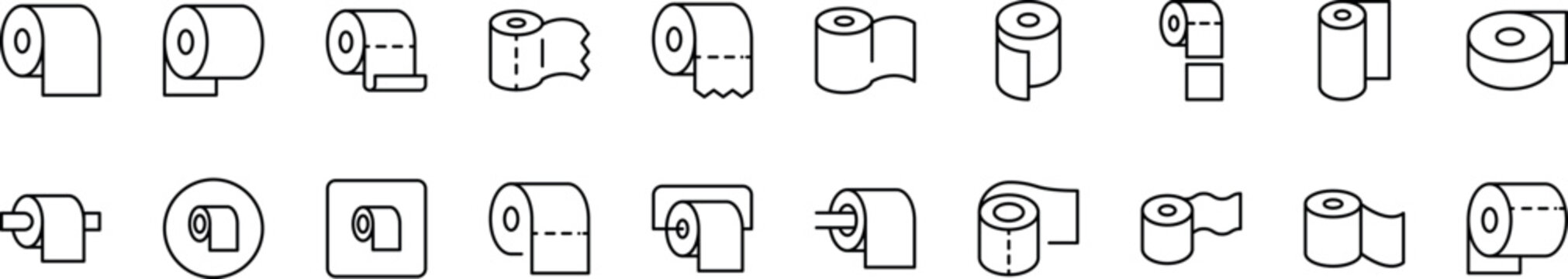 Toilet Paper Related Line Icons for Web Sites, Books, Cards, Apps. Editable Stroke. Perfect for Web Sites, Books, Cards, Apps