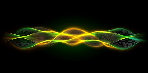 Abstract Black background with yellow and green neon lines, glowing effect, dark fantasy style